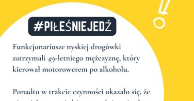 Nietrzeźwy motorowerzysta zatrzymany przez nyskich policjantów - miał blisko promil alkoholu i nie powinien w ogóle wsiadać na pojazd